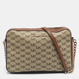 Michael Kors Brown/Beige Signature Coated Canvas and Leather Jet Set Camera Crossbody Bag 1192870