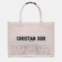 Christian Dior Cream Medium Canvas D Lace Sun Embroidery Book Tote 1192459