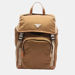 Prada Tessuto Vitello Brown Nylon Leather Backpack 1192357