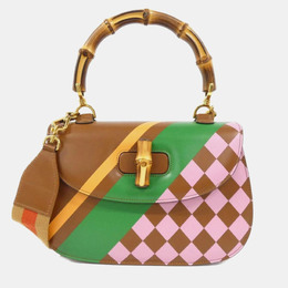 Gucci Bamboo 1947 Limited Edition Geometric Print Leather Medium Top Handle Bag 1192432