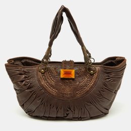 Christian Dior Brown Pleated Leather Plisse Hobo 1191469