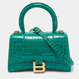 Balenciaga Green Croc Embossed Leather XS Hourglass Top Handle Bag 1191957