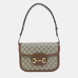 Gucci Horsebit 1955 Beige/Brown GG Supreme Canvas and Leather Shoulder Bag 1192352