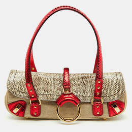 Dolce & Gabbana Multicolor Canvas and Python Trimmed Flap Shoulder Bag 1191664