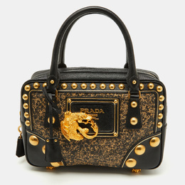 Prada Black Saffiano Leather Embellished Bauletto Bag 1191557