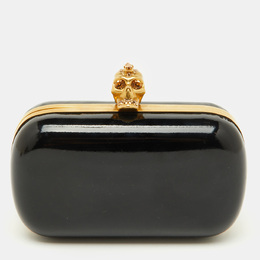 Alexander McQueen Black Patent Leather Skull Box Clutch 1191309
