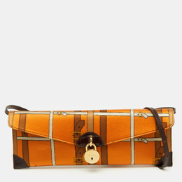 Burberry Orange/Brown Printed Satin and Leather Flap Clutch 1191292