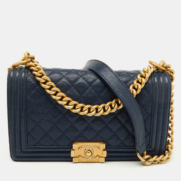 Chanel Navy Blue Quilted Caviar Leather Medium Boy Bag 1191099