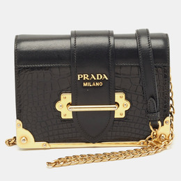 Prada Black Crocodile and Leather Cahier Chain Clutch 1190904
