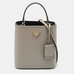 Prada Grey Saffiano Cuir Leather Medium Panier Top Handle Bag 1190592