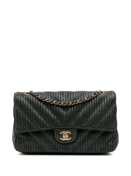 Chanel 2018 Medium Chevron Calfskin Coco Pleats Double Flap shoulder bag 31596597