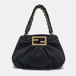 Fendi Black Textured Fabric and Patent Leather Small Mia Tote 1188571