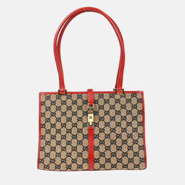 Gucci Jackie Red Beige GG Canvas Hobo Bag 1193791
