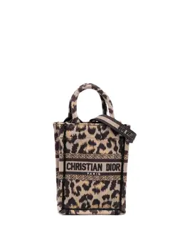 Christian Dior 2022 Mizza Mini Embroidered Canvas Leopard Vertical Book Tote satchel 31596589