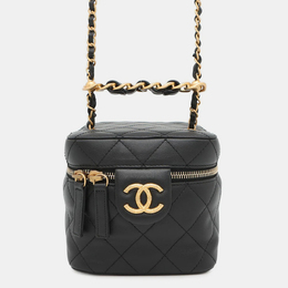Chanel Vanity Shoulder Bag Black Lambskin Size Small 1193181