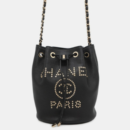 Chanel Deauvilleshoulder Bag Black Calf Leather 1193178