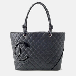 Chanel Cambon Line Tote Bag Black Leather Size Large 1193133