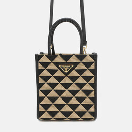 Prada Symbol Embroideryfabric Mini Bag Black/Beige Canvas 1193135