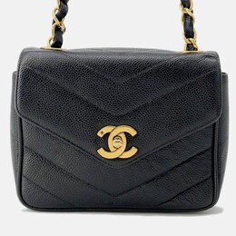 Chanel V Stitch Chain shoulder Bag Black Caviar Leather 1193127