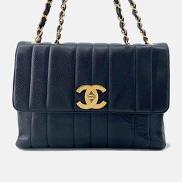 Chanel Mademoiselle Single Flap Chain Shoulder Bag Black Caviar Leather Size 30 1193132