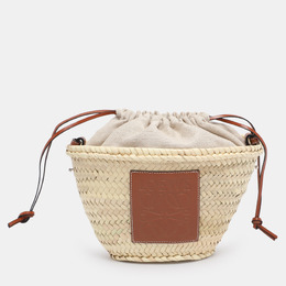 Loewe Beige/Brown Raffia and Canvas Drawstring Bucket Bag 1192729