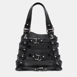 Aigner Black Satin and Leather Caged Tote 1192869