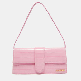 Jacquemus Pink Croc Embossed Leather Le Bambino Long Shoulder Bag 1192232