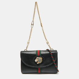 Gucci Black Leather Web Rajah Small Flap Shoulder Bag 1192259