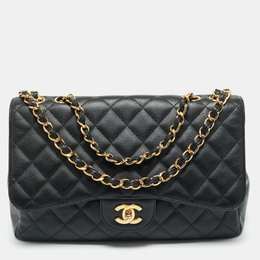 Chanel Black Quilted Caviar Leather Jumbo Classic Single Flap Bag 1192536