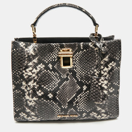 Michael Kors Black/White Snakeskin Embossed Leather Penelope Top Handle Bag 1192167