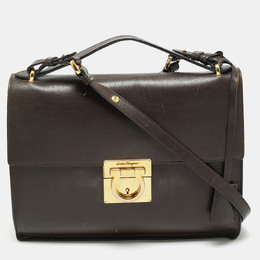 Salvatore Ferragamo Dark Brown Leather Marisol Top Handle Bag 1192144