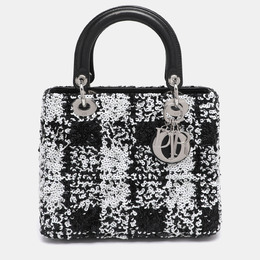 Christian Dior Black/White Sequins and Leather Medium Lady Christian Dior Tote 1191554
