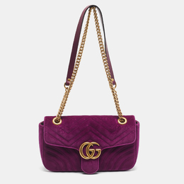 Gucci Purple Matelassé Velvet Small GG Marmont Shoulder Bag 1191705