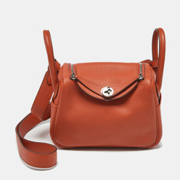Hermes Terre Battue/Capucine Swift Leather Palladium Finish Mini Lindy Bag 1188661