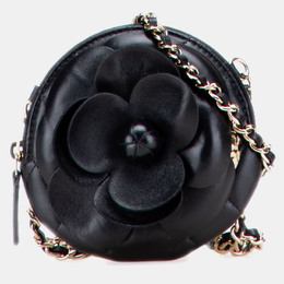 Chanel Black Mini CC Lambskin Camellia Bouquet Round Clutch on Chain 1194294