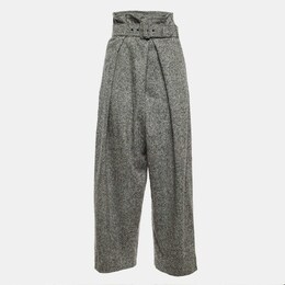 Stella McCartney Grey Wool Paper Bag Waist Belted Trousers M 1192814