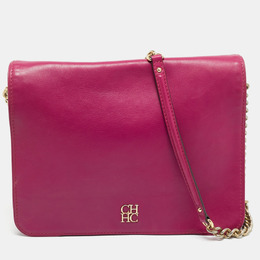 CH Carolina Herrera Fuchsia Leather Chain Flap Bag 1193238
