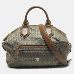 Givenchy Olive Green/Brown Logo Jacquard Nylon Large Nightingale Satchel 1193052