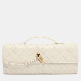 Bottega Veneta White Intrecciato Leather Andiamo Clutch 1191575