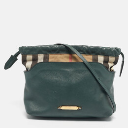 Burberry Green/Beige Leather and House Check Fabric Little Crush Crossbody Bag 1193417