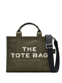 Medium Tote Bag by Marc Jacobs | Olive Green Logo Print, Double Top Handles, Detachable Adjustable Shoulder Strap with Zip Fastening