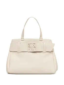 Armani Exchange Medium Logo Tote Bag 30459412 - White Leather Top Handles