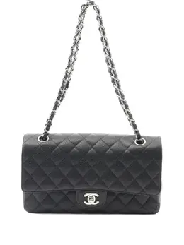 Chanel 2009-2010 Double Flap Shoulder Bag in Black Caviar Leather