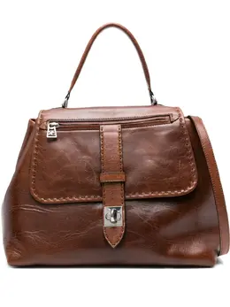 ERMANNNO SERVUNO LIZA TOP-HANDLE BROWN CALVESKIN LEATHER SHOULDERRAG