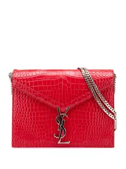 Saint Laurent 2019 Cassandra Clasp Bag Red embossed leather body gold tone chain strap front flap metal YSL logo magnetic closure interior zip slip pocket crossbody bag - Article: 3163957