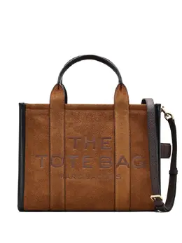 Marc Jacobs Suede Medium Tote Bag 30928772 Brown Calf Suede Debossed Logo Double Top Handle Detachable Adjustable Shoulder Strap Zip Fastening