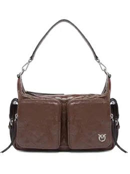 Pinko Quilted Multi-Pocket Shoulder Bag, 30380112 Brown Chevron Quilting Top Handle Zip Fastening