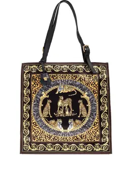 Versace Animal-Print Baroque Tote Bag 31141679 Dark Brown with Leather Handles and Gold-Tone Hardware
