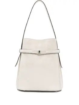 Toteme Bucket Bag Off White Suede Texture with Silver Tone Central Clasp Buckle, Top Handle