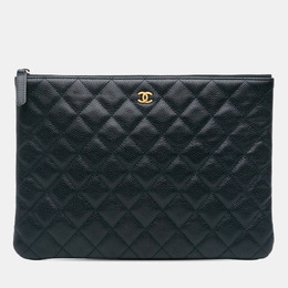 Chanel Navy Blue Medium Quilted Caviar O Case Clutch 1194880